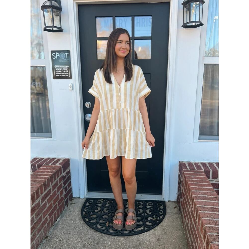 Talulah Womens Striped Tiered‎ Mini Dress Small Yellow White Boxy Relaxed NWOT